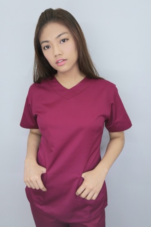 上衣TB38076 // 暗紅色短袖護師服單上衣示意圖