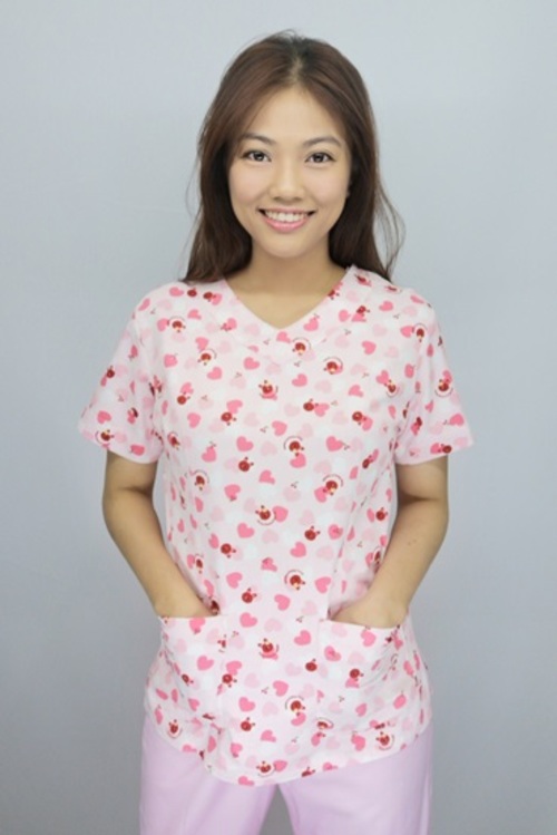 TB38266#粉紅兔兔短袖護師服單上衣示意圖