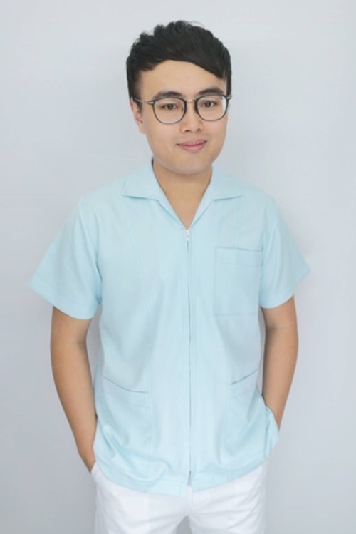 TB49046#粉藍色短袖男護師服上衣示意圖