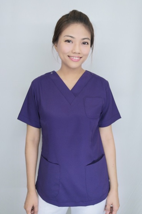 上衣TB61066_1 // 深紫色短袖護師服上衣(免燙快乾彈力布)示意圖