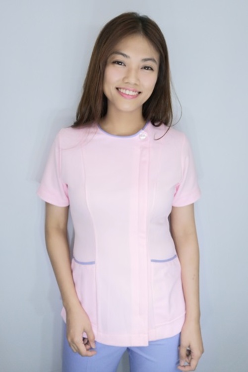 TB73026b#粉紅色短袖護師服單上衣(彈性布)示意圖