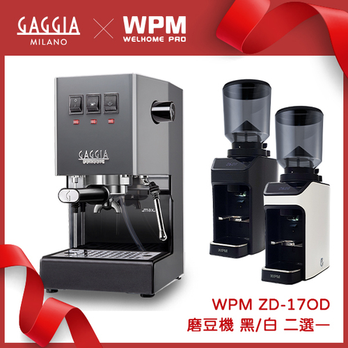 GAGGIA CLASSIC Pro 專業半自動咖啡機 - 升級版 110V 典雅灰+ WPM ZD-17OD All Ground 磨豆機 110V (不銹鋼)示意圖