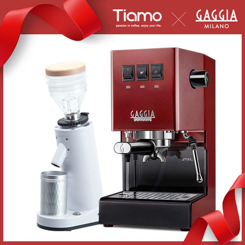 GAGGIA CLASSIC Pro 專業半自動咖啡機 - 升級版 110V 櫻桃紅 + TIAMO K40R 錐刀磨豆機示意圖