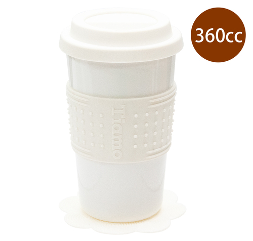 馬克杯360cc(乳白)附矽膠蓋.直型矽膠套.矽膠墊示意圖