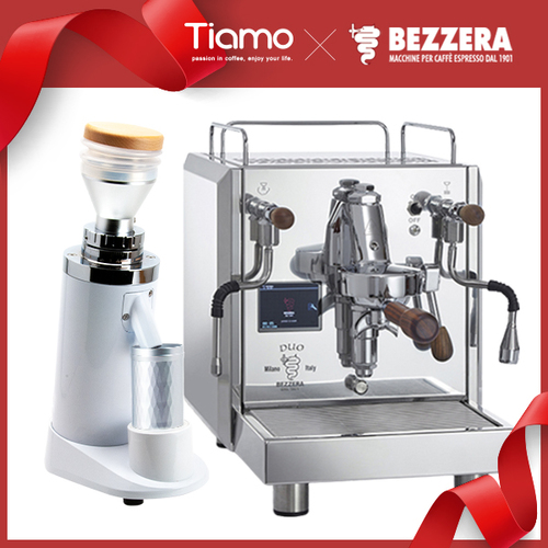 【停產】組合特惠！BEZZERA 貝澤拉 R Duo MN咖啡機 不鏽鋼原色 + Tiamo TF64R 鍍鈦平刀磨豆機(白)示意圖
