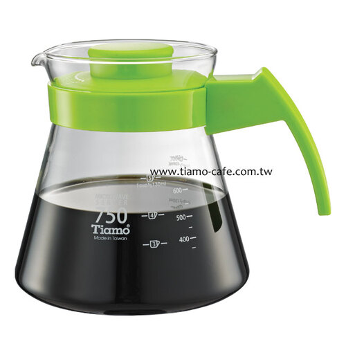 【停產】Tiamo 玻璃咖啡壺750cc 弧型把手 通過SGS檢測示意圖