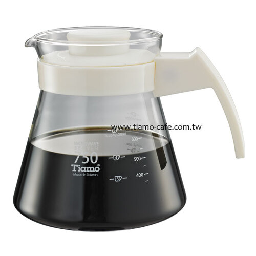 【停產】Tiamo 玻璃咖啡壺750cc 弧型把手 通過SGS檢測示意圖
