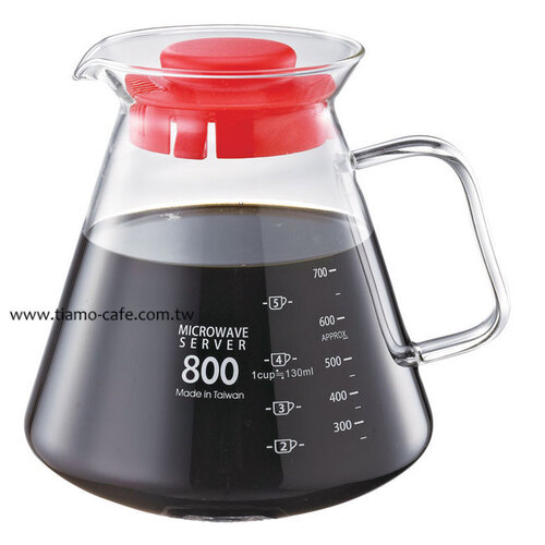 Tiamo 耐熱玻璃咖啡壺 玻璃把手款 800cc 台灣製 通過SGS檢測示意圖