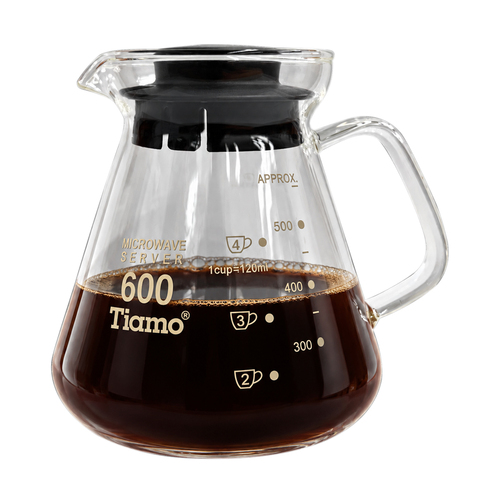 TIAMO 玻璃花茶壺650cc±10% 通過SGS檢測 黑 玻璃把手示意圖