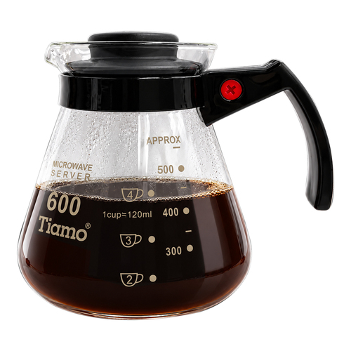 TIAMO 玻璃花茶壺650cc±10% 通過SGS檢測 黑 塑膠把手示意圖