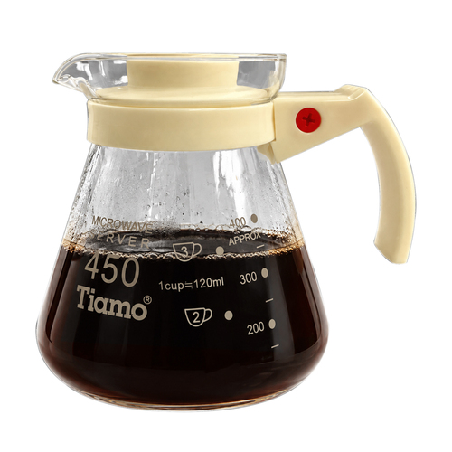 TIAMO 玻璃花茶壺450cc 通過SGS檢測 白 塑膠把手示意圖