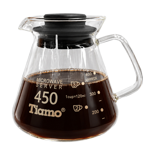 TIAMO 玻璃花茶壺450cc 通過SGS檢測 黑 玻璃把手示意圖