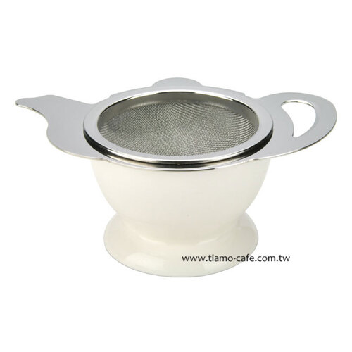 CafeDeTiamo 茶壺造型不鏽鋼 杓形濾網組 (附底座)示意圖