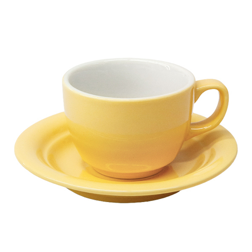 【特惠】35號-卡布奇諾咖啡杯盤組-黃色釉250cc示意圖