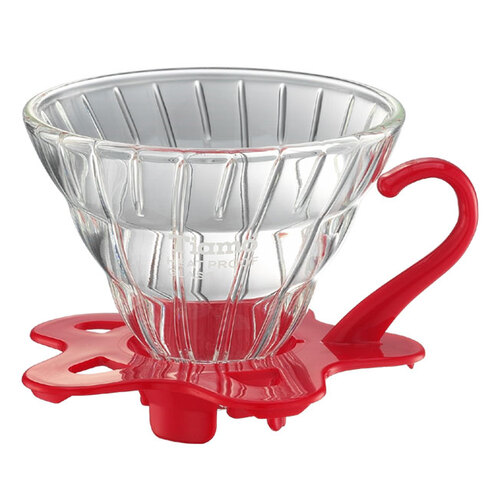 TIAMO V01 耐熱玻璃咖啡濾杯 濾器 附咖啡匙+滴水盤 紅色示意圖