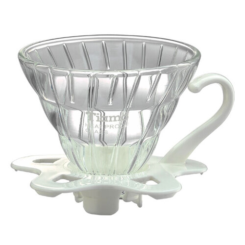 TIAMO V01 耐熱玻璃咖啡濾杯 濾器 附咖啡匙+滴水盤 白色示意圖