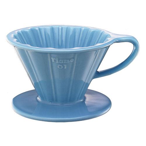 TIAMO V01花漾陶瓷咖啡濾器組 (粉藍)附濾紙量匙滴水盤示意圖