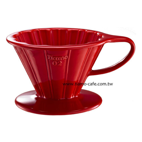 TIAMO V02花漾陶瓷咖啡濾器組 (紅))附濾紙量匙滴水盤示意圖