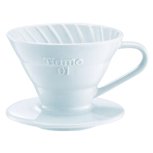 TIAMO V01陶瓷圓錐咖啡濾器組(白)附濾紙量匙示意圖