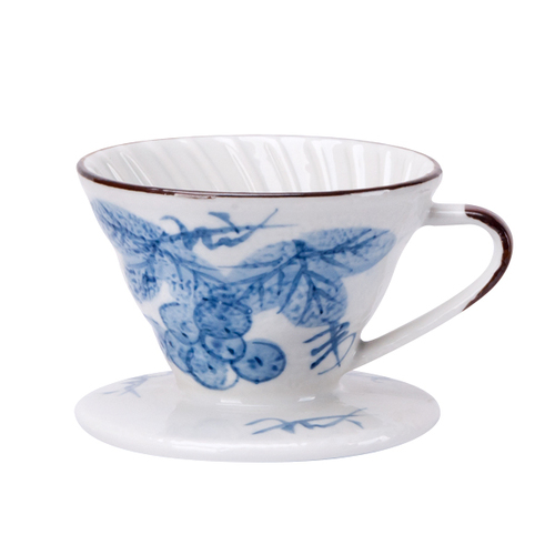 日式風瀨戶燒陶瓷濾杯 V01 - 藍染葡萄示意圖