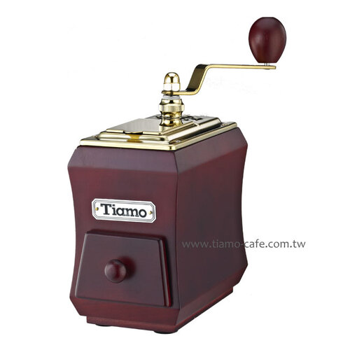 【停產】TIAMO NO.1 頂級手搖磨豆機-鈦金款紅木色 CNC雕刻鍛造示意圖