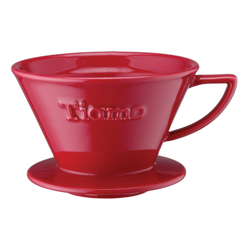TIAMO K02 陶瓷咖啡濾器附滴水盤匙量匙 -紅色示意圖