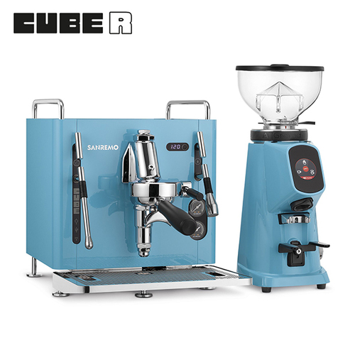 【停產】SANREMO CUBE R 單孔半自動咖啡機 110V 藍 + AllGround 磨豆機 110V 藍示意圖