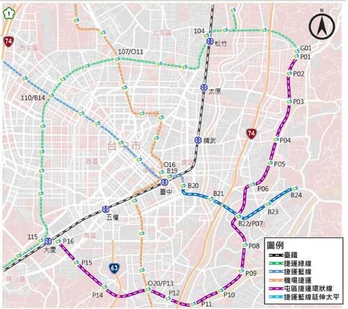 1150114補強市區東側捷運路網 台中捷運紫線修正報告提送交通部示意圖