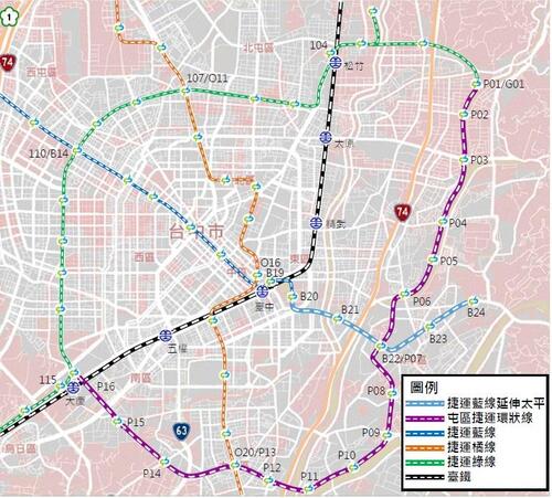 1150703藍線開工、紫線接力！中市提前布局屯區捷運環狀線 打造完整捷運路網示意圖