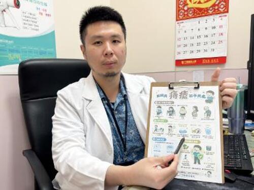 1150717上班族男性忙碌久坐辦公室 痔瘡復發造成血栓示意圖