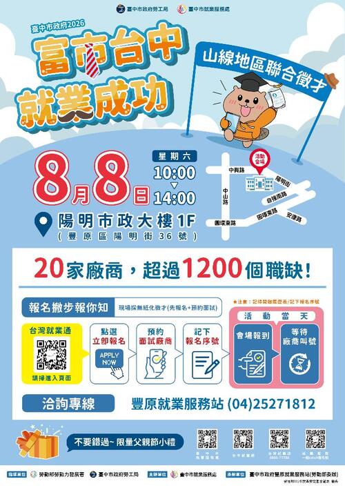 1150803智慧科技低碳徵才！中市山線聯合徵才8/8豐原登場 最高月薪96K示意圖