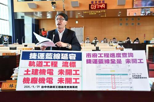 1150929民進黨林德宇議員問兩岸定位 盧秀燕：堅持憲法守護中華民國 中捷藍線工程進度？捷工局：如期推進 龍井機廠已開工、海線高架段已全數發包示意圖