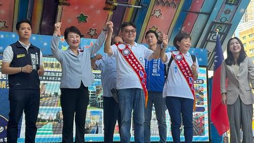1151010為李中、牽手郭美魚披上競選綵帶 盧秀燕：台中的驕傲 強力推薦兩張好牌李中、江啓臣示意圖
