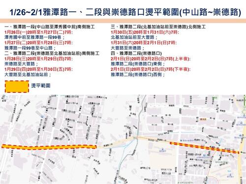 1150123潭子區雅潭路人本改善最後階段！ 1/26-2/1夜間進行道路燙平施工示意圖