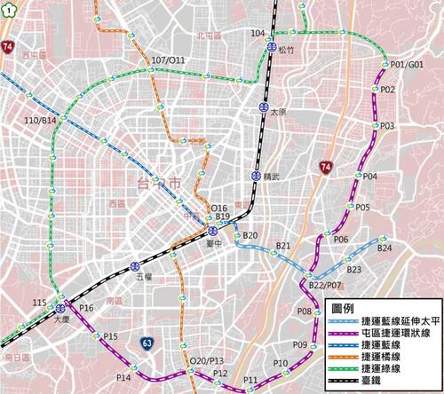 1150209中捷藍線主線啟動 市府超前部署捷運延伸太平示意圖