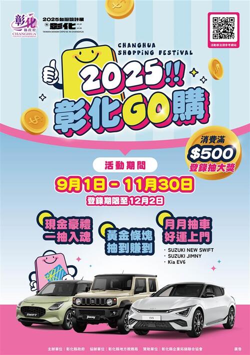 「2025彰化GO購」開跑~消費就能抽百萬電動車 總獎項價值破千萬！示意圖