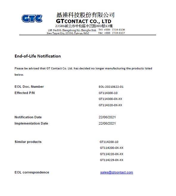 2021-6-22: “GT1143 Series” 停止生產通知