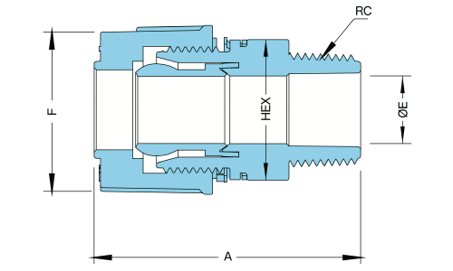 PFA Male BSPT(R/RC) Connector Insert Type示意圖