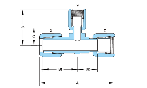 PFA Compact Reducing Tee Fitting示意圖