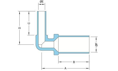 PFA 溶着異径エルボ継手示意圖