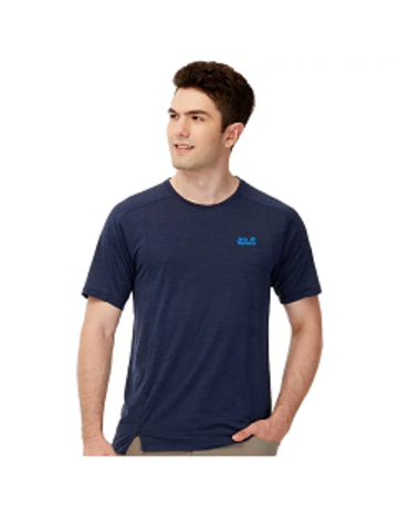 男 剪接設計涼感花紗排汗衣 T恤『靛藍』示意圖