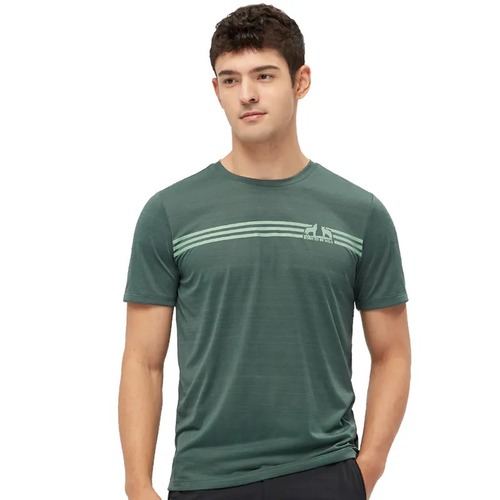 男 涼感花紗條紋排汗衣 圓領T恤『綠』示意圖