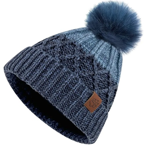 毛球漸層針織紋內刷毛保暖帽 毛帽『牛仔藍』示意圖
