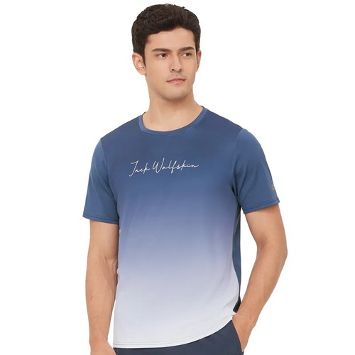 男 簡約字母印花短袖涼感排汗衣 T恤『青藍』