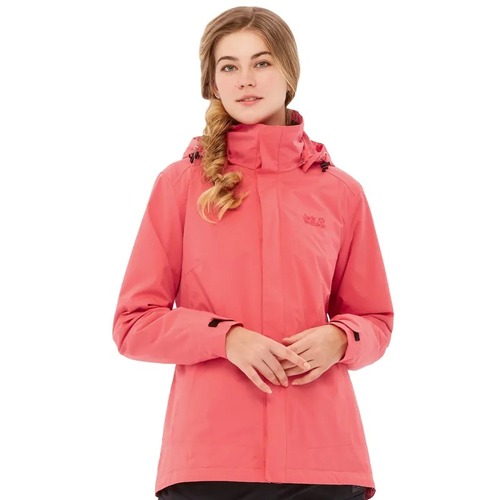 女 Air Wolf 帥氣兩件式防風防水透氣刷毛保暖外套 衝鋒衣『木槿紅』示意圖