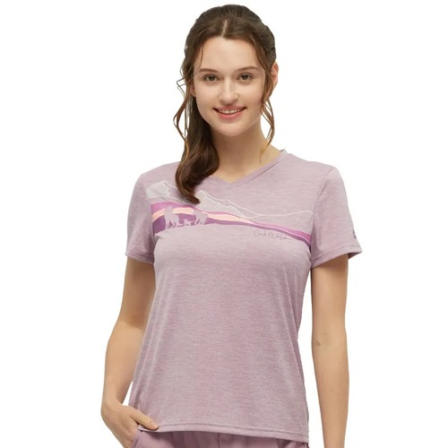 女 V領印花短袖排汗衣 狼家族概念T恤『淺紫』示意圖