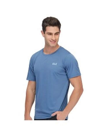 男 簡約素色排汗衣 銀離子抗菌除臭 T恤『青藍』示意圖