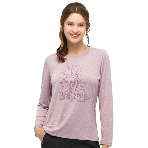 女 溫馨狼家族印花長袖排汗衣 T恤『淺紫』示意圖
