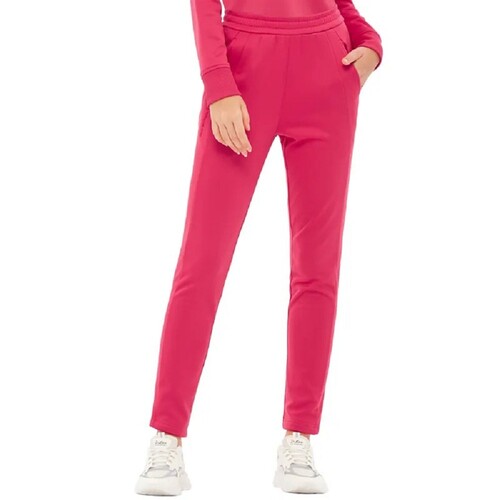 女 石墨烯厚刷毛保暖 彈性休閒運動褲 修身九分鉛筆褲『莓果紅』示意圖