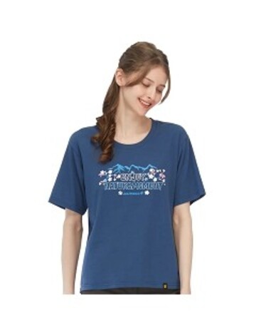 女 花卉山林排汗衣 涼感棉短袖T恤『深藍』示意圖